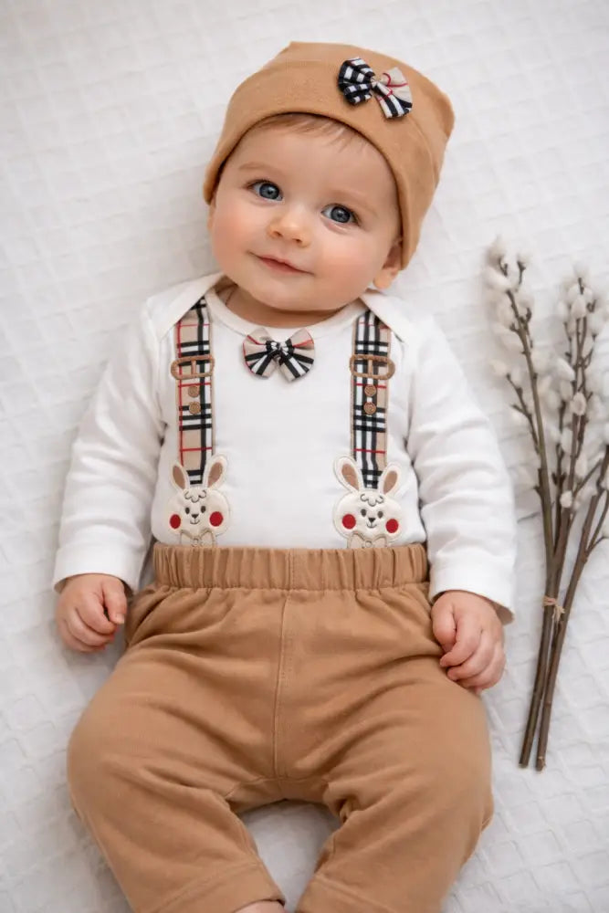 Cute Bunny Babyset 3 Piece Cotton Outfit With Bunny Print