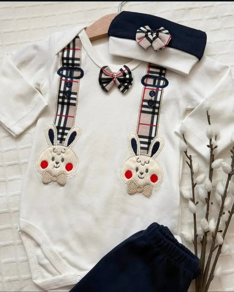 Cute Bunny Babyset 3 Piece Cotton Outfit With Bunny Print