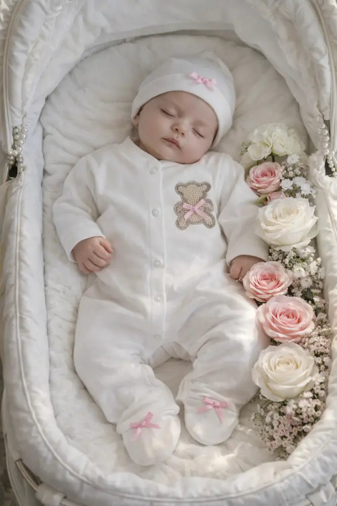 Diamond Bear Playsuit Set With Hat 100 Percent Cotton - 50/56 - Baby Boxpakje