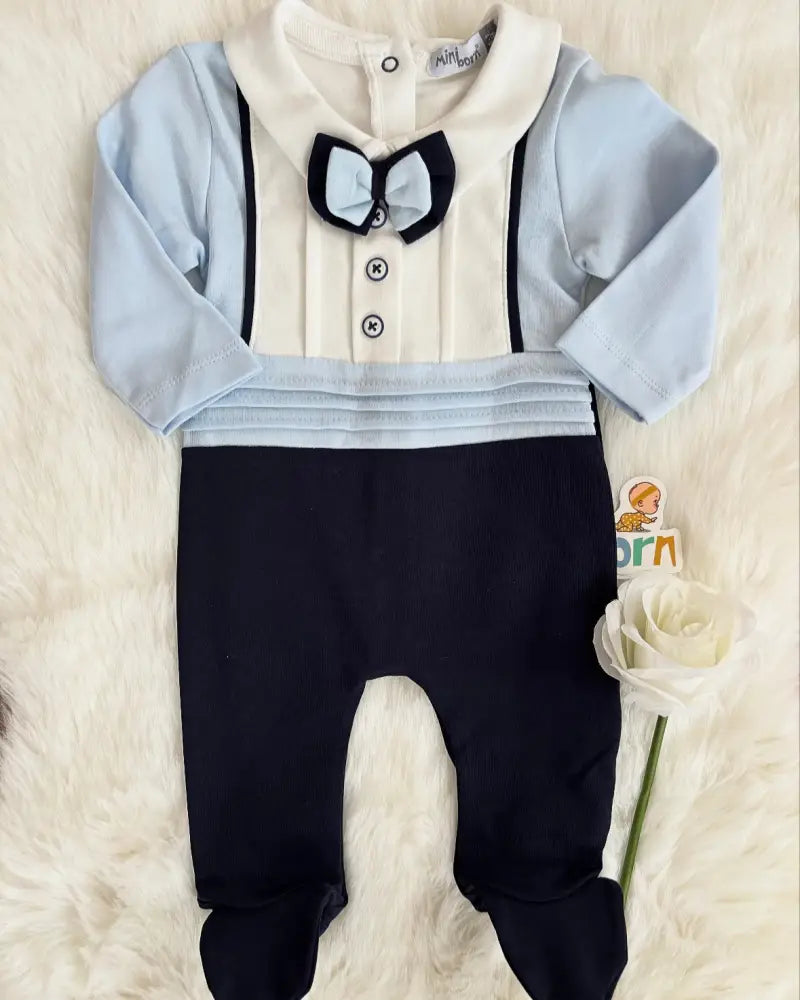 Elegant Cotton Playsuit For Baby Boy With Bow Detail And Breathable Comfort For Special Occasions - 50/56 - Baby