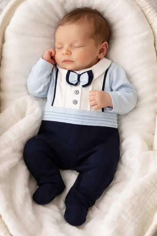 Elegant Cotton Playsuit For Baby Boy With Bow Detail And Breathable Comfort For Special Occasions - Baby Boxpakje