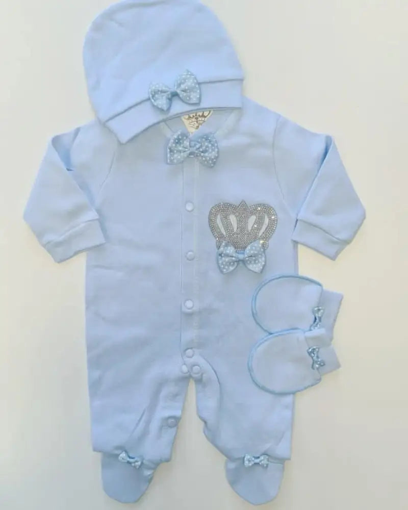 Exclusive Baby Blue Prince Playsuit With Diamond Crown Embellishment - 50/56 - Baby Boxpakje