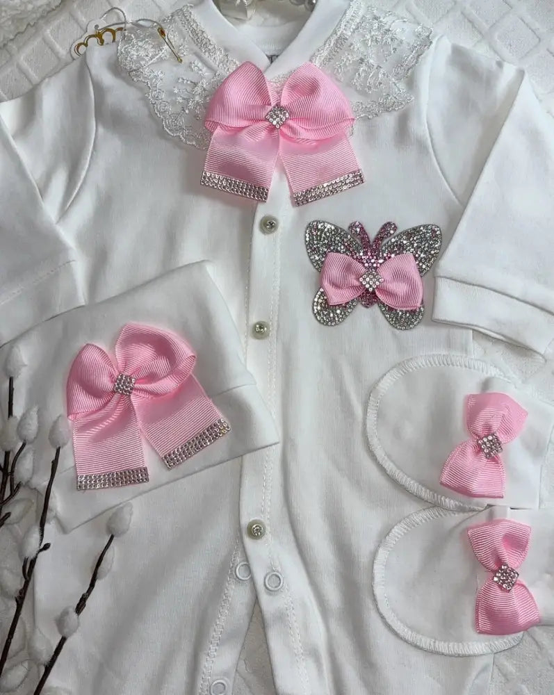 Exclusive Butterfly Babyset Luxe 100 Percent Cotton Newborn Gift Trio With Butterfly Charm - 62 - Babyset