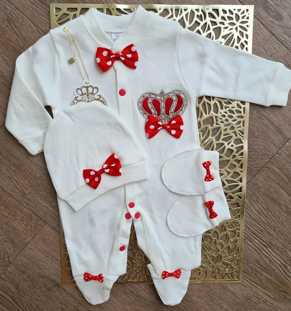 Exclusive Crown Jewel Red Playsuit With Diamond Crown Motif - 50/56 - Baby Boxpakje