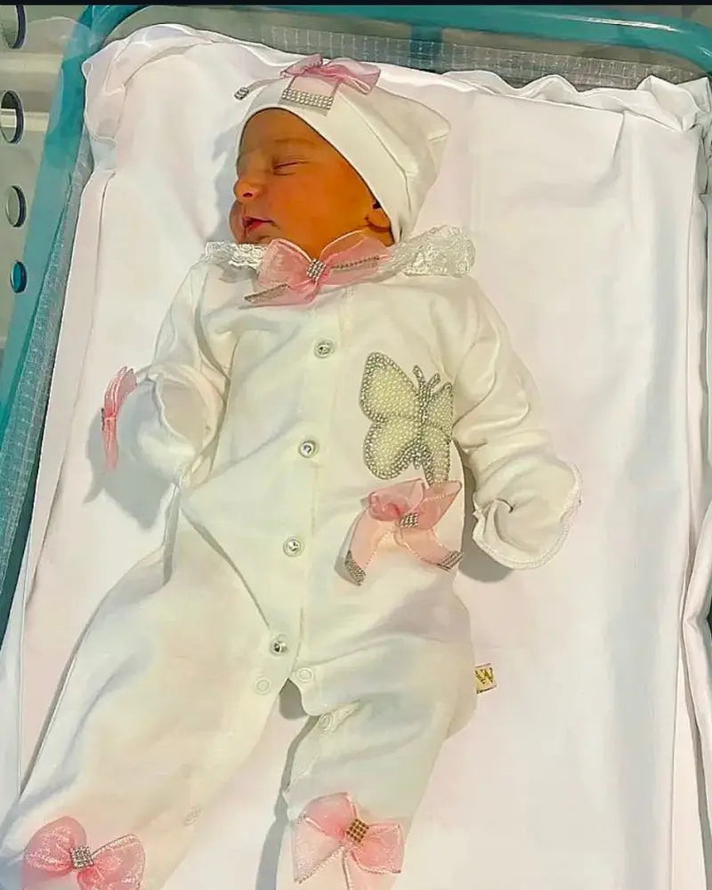 Exclusive Pearl Butterfly Babyset With Pearl Detailing Bio Cotton - 50/56 - Baby Boxpakje