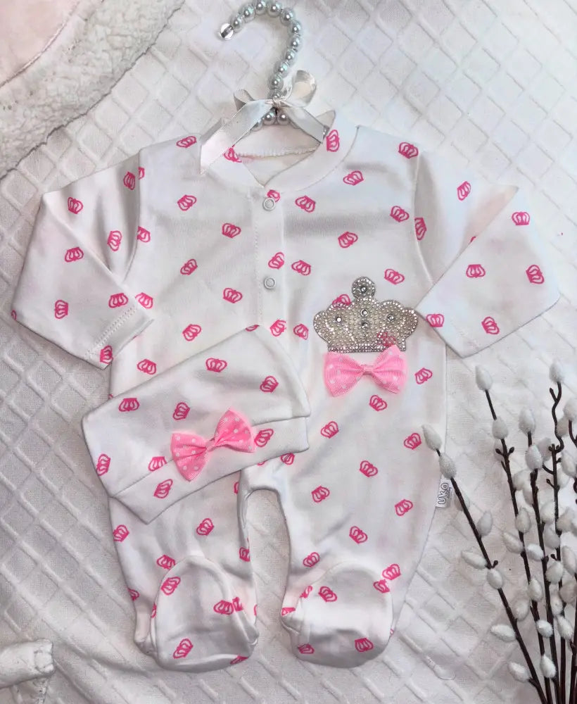 Exclusive Pink Crown Baby Set Premium Cotton Comfort - 50/56 - Babygirl Outfit