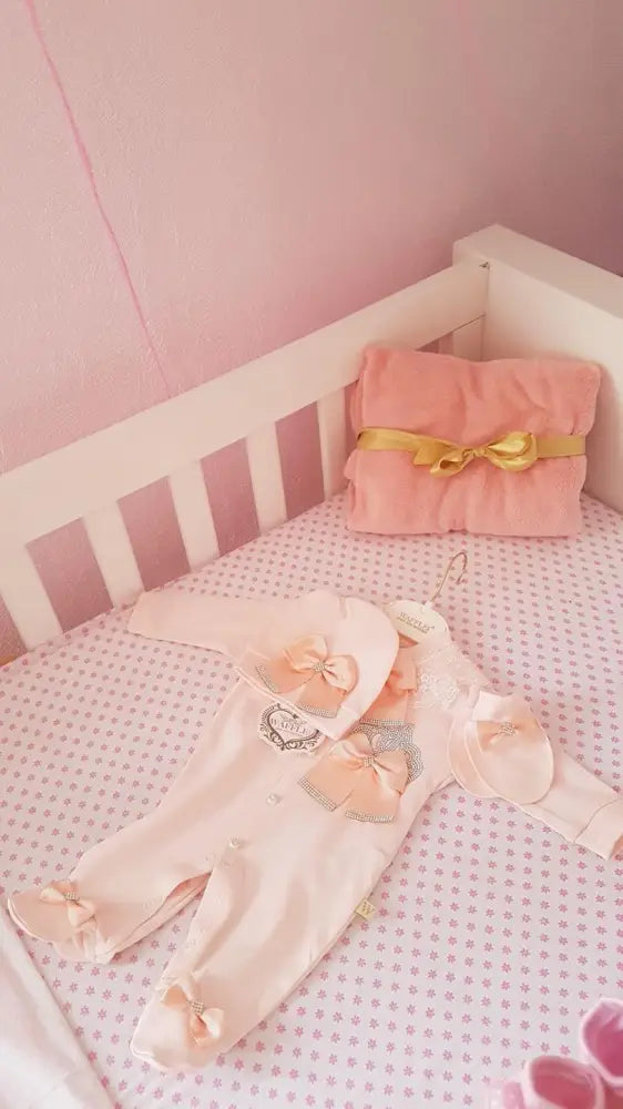 Exclusive Salmon Princess Playsuit Luxury With Diamond Crown - 50/56 - Baby Boxpakje