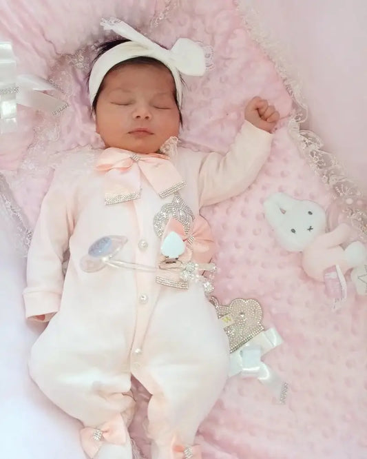 Exclusive Salmon Princess Playsuit Luxury With Diamond Crown - Baby Boxpakje