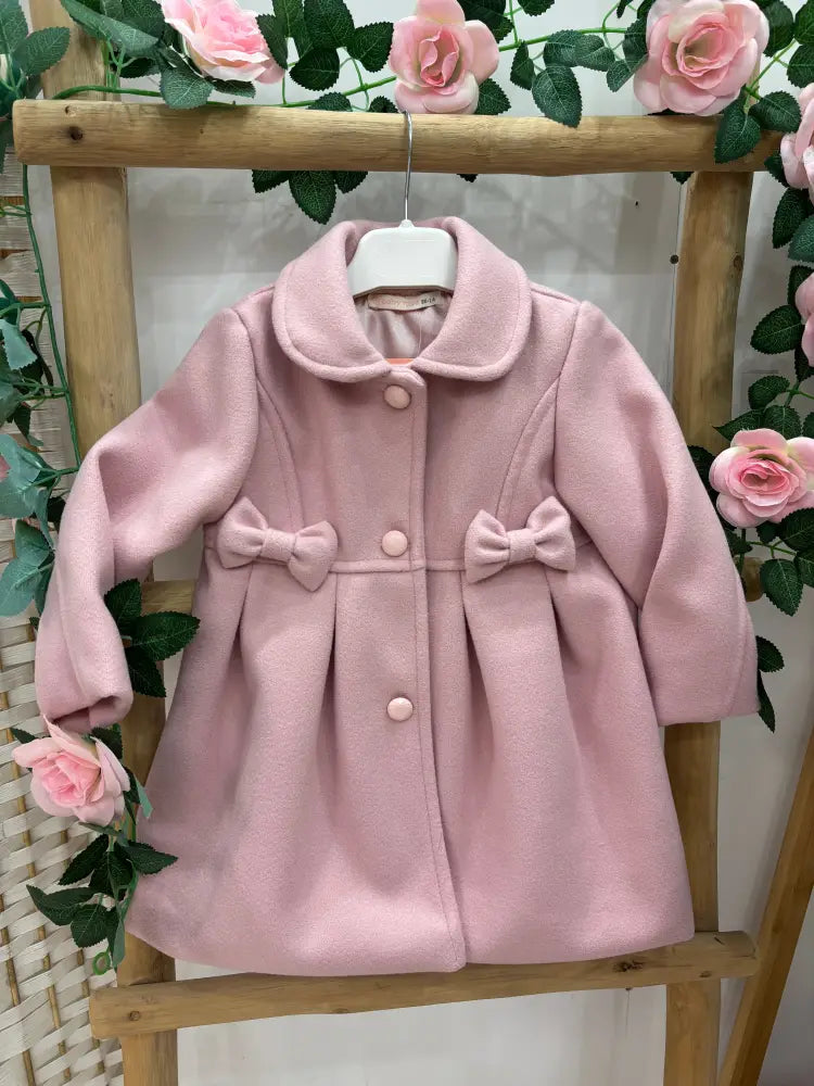 First Lady Pink Girls Coat With Ornate Buttons And Bows - 80/86