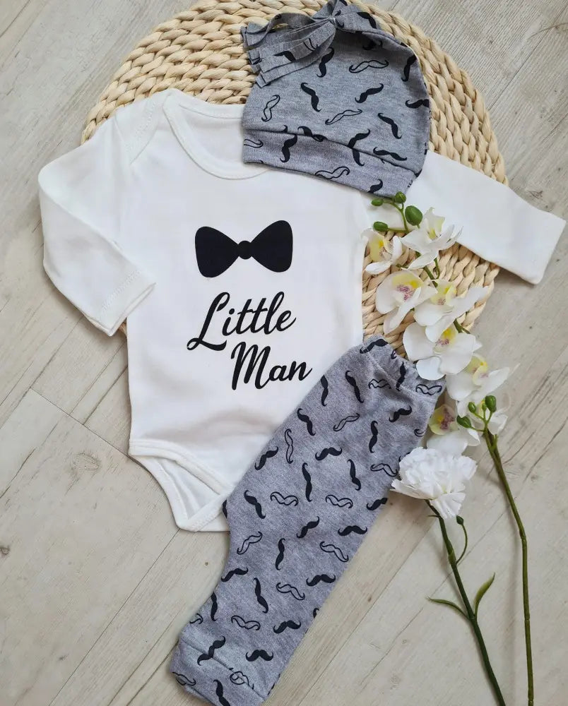 Little Man Babyset Newborn Cotton Three Piece Ensemble Soft Skin Friendly For Photoshoots - Babyset