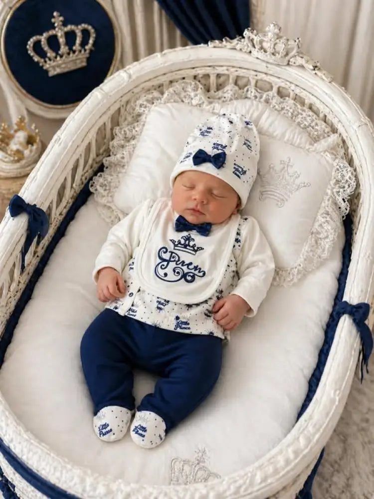 Little Prince Exclusive 4-Piece White Cotton Baby Gift Set - 50/56 - Babygifts