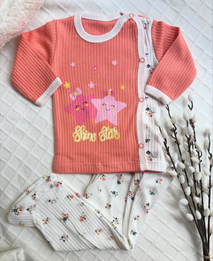 Little Star Newborn Set 2-Piece Cotton Flower Print - 50/56 - Babyset