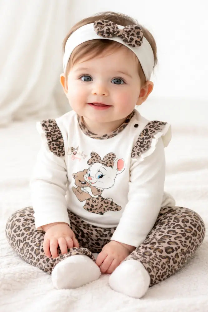 Lovely Baby Leopard 3-Piece Cotton Outfit Set With Headband - 62/68