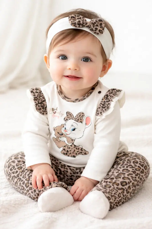 Lovely Baby Leopard 3-Piece Cotton Outfit Set With Headband - 62/68