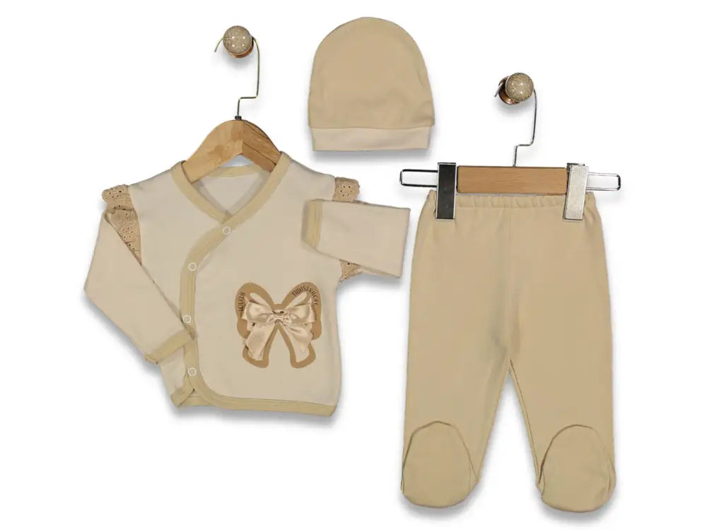 Luma Baby Gold Bow 3 Piece Newborn Set 100 Percent Cotton - Babyset