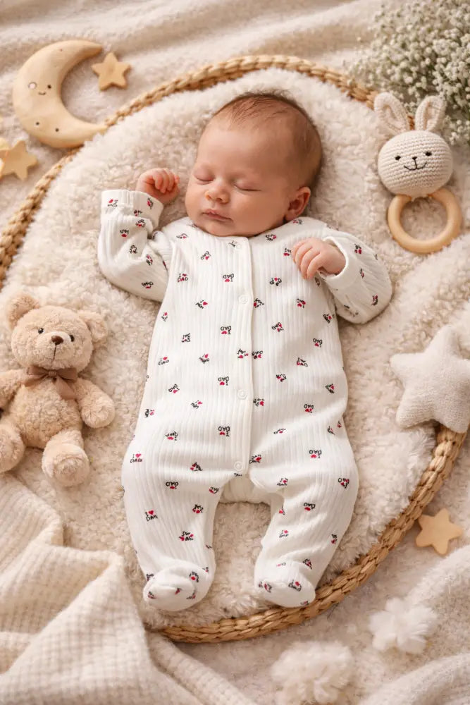 Mom And Dad Newborn Playsuit 100 Percent Cotton Soft Breathable Newborn Size Cozy Baby Outfit - 50/56 - Baby Boxpakje