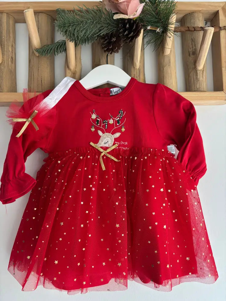 My First Christmas Baby Tutu Dress With Gold Stars Headband