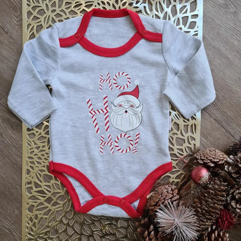 NordicNest Santa Romper Ho Ho Ho 100 Percent Cotton Baby Outfit Gray Red Holiday Print - 56/62 - Baby Romper