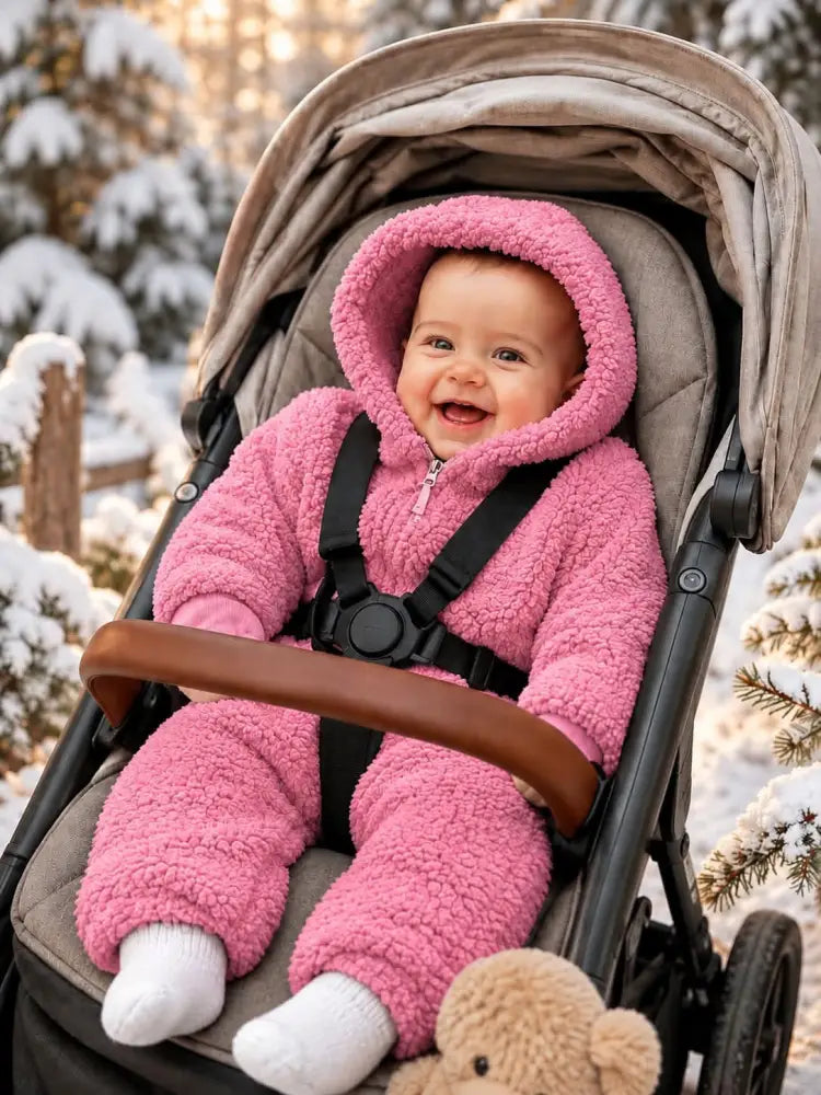 Olachika Boutique Fluffy Wintersuit - 0-6 Mnd / Pink - Baby Overall
