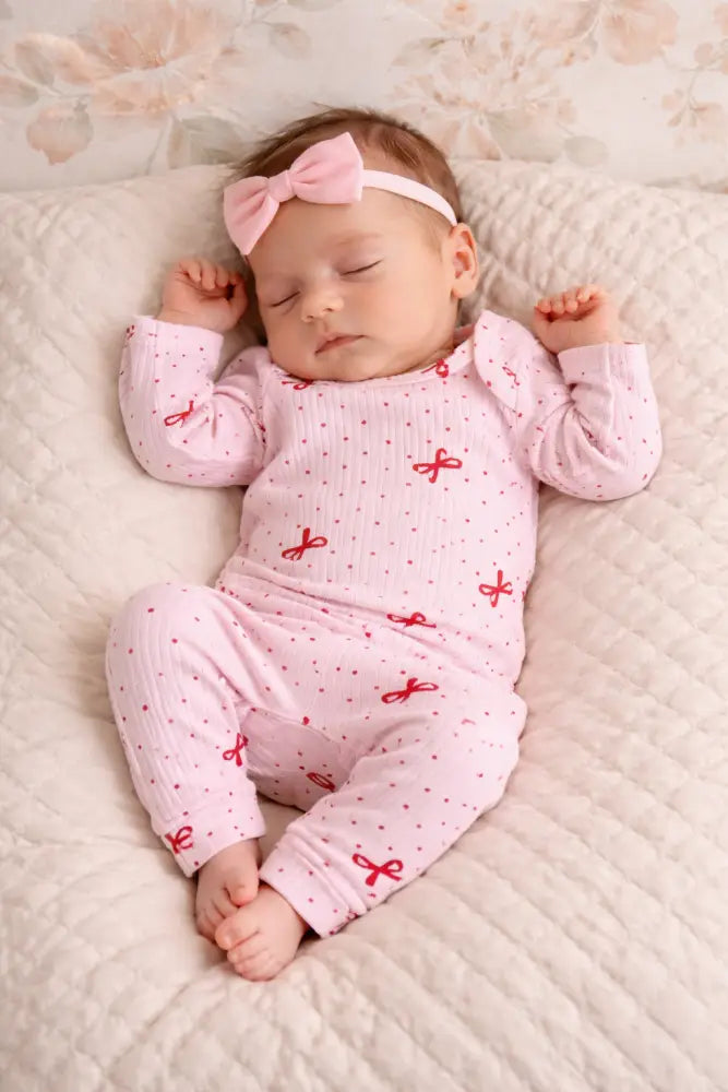 Pink Bow 2-Piece Baby Set Soft Romper and Trousers - 50/56 - Babyset