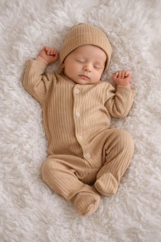 Pure Cotton Baby Playsuit 0-3M Assorted Colors - 50/56 / Beige - Baby Boxpakje