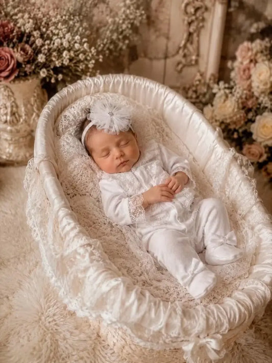 Pure Elegance Lace Romper & Headband Set - 50/56 - Baby Boxpakje