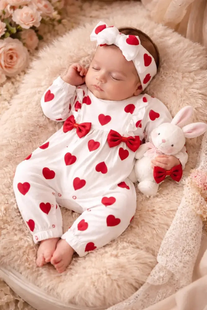 Sweet Hearts Playsuit Breathable Cotton Blend for Babies - 50/56 - Baby Boxpakje