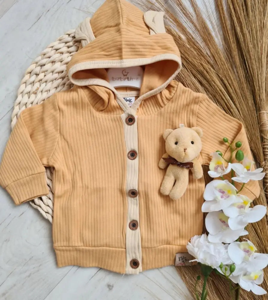 Sweet Hooded 100 Percent Cotton Cardigan With 3D Bear On Chest - 62/68 - Babywest