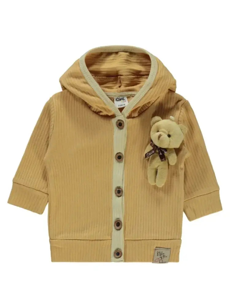 Sweet Hooded 100 Percent Cotton Cardigan With 3D Bear On Chest - Babywest